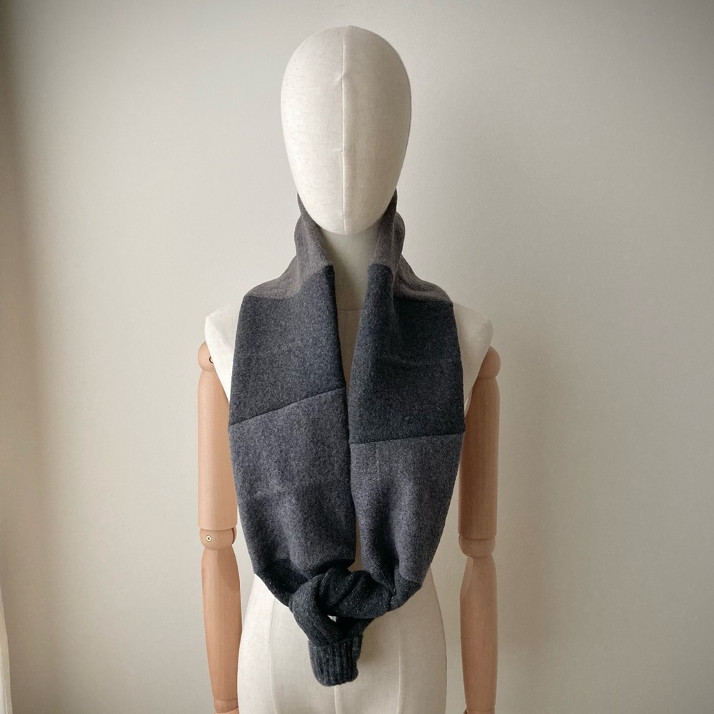 joodito 100% wool sweater wrap scarf japanese boro patchwork muffler winter gray - Picture 2 of 12
